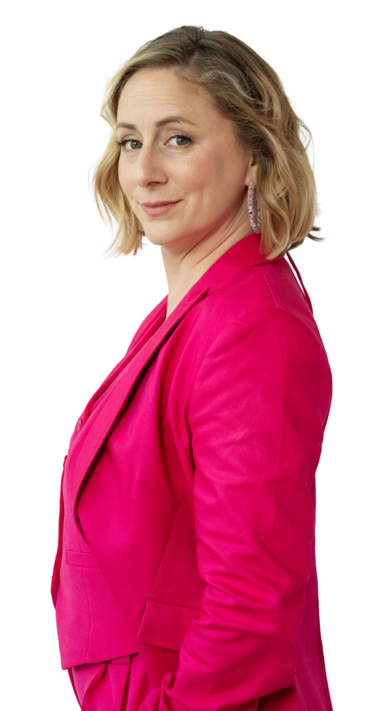 Alissa in pink power suit