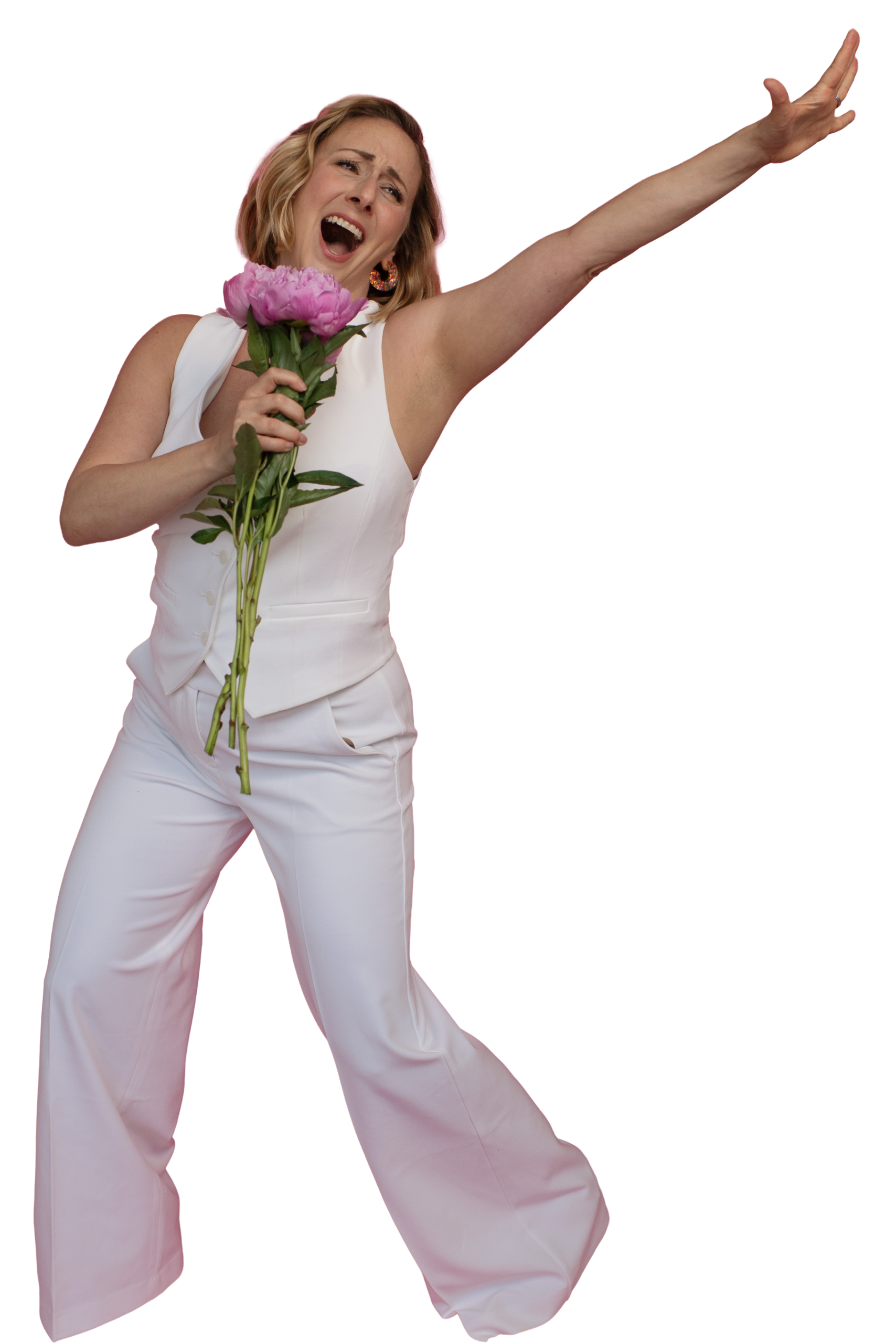 Alissa Singing into bunch of flowers